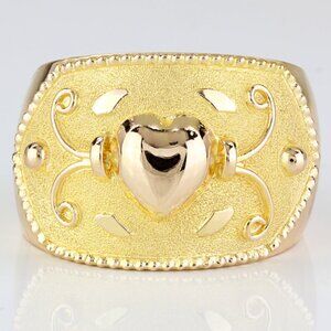 21k Yellow Gold Heart Cuff Cigar Band Ring Band
